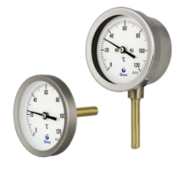 Bimetallic thermometer with case in zincked steel. economical models Dial thermometers with bimetallic strip and inner components in copper alloy